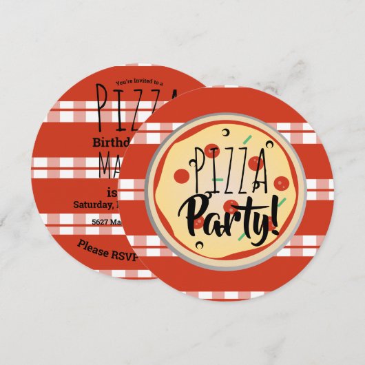 Invitation Pizza Mix Anniversaire Foody Rouge Plaid (Devant / Derrière)