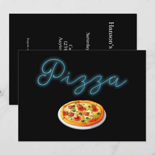 Invitation Pizza Neon Glow (Devant / Derrière)