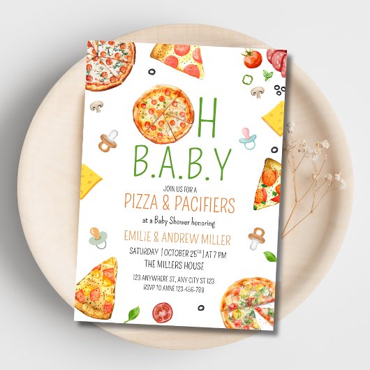Invitation Pizza & Pacifiers Baby Shower, Pizza Baby Shower