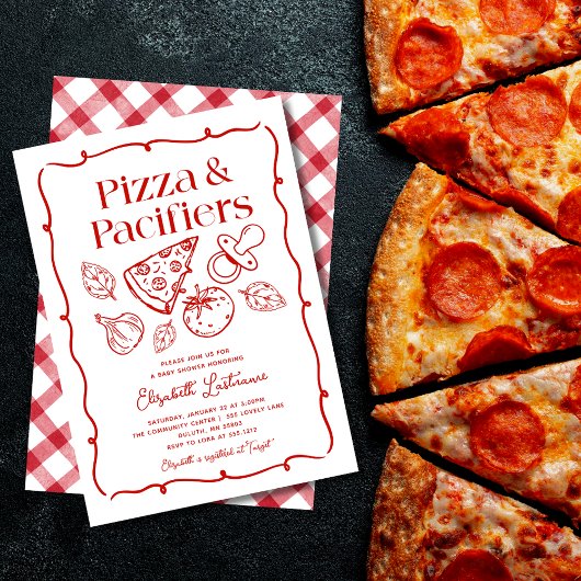 Invitation Pizza & Pacifiers Hand Drawn Italian Baby Shower