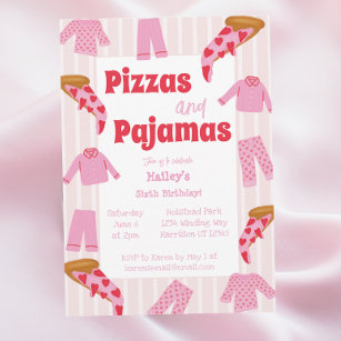Invitation Pizza Pajama Party Girls Anniversaire