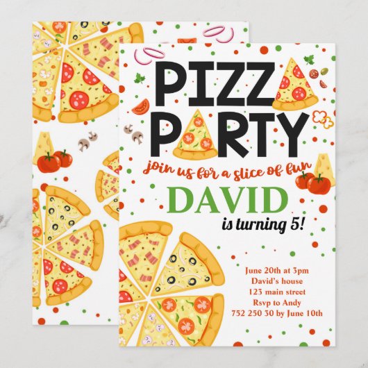 Invitation Pizza Party Anniversaire des enfants Italien Fun B (Devant / Derrière)
