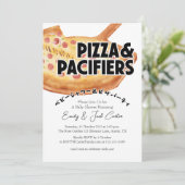Invitation Pizza Party Baby shower Pepparoni Aquarelle Retro (Debout devant)