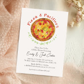 Invitation Pizza Party Baby shower Rustique Aquarelle
