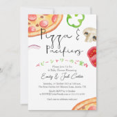 Invitation Pizza Party Baby shower Rustique Aquarelle Topping (Devant)