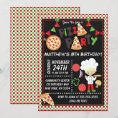 Invitation Pizza Party Blond Boy Anniversaire de enfant Party (Devant / Derrière)