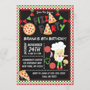 Invitation Pizza Party Blond Girl Anniversaire de enfant Part