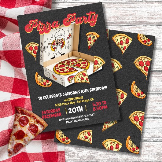 Invitation Pizza Party Box Anniversaire