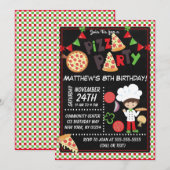 Invitation Pizza Party Brown cheveux Anniversaire de enfant (Devant / Derrière)