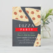 Invitation Pizza Party Chalkboard Rouge En vichy Adulte Anniv (Debout devant)