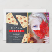 Invitation Pizza Party Chalkboard rouge En vichy photo Annive (Devant)