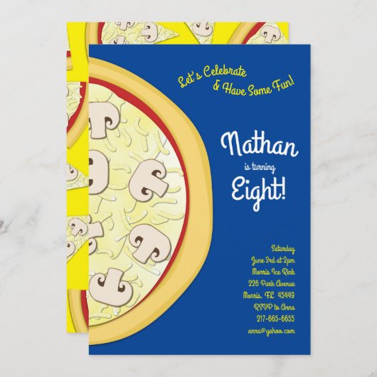 Invitation Pizza Party Mushrrom Pizza (Devant / Derrière)