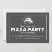 Invitation Pizza Party Noir & Blanc Chalkboard Anniversaire (Devant)