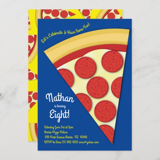 Invitation Pizza Party Pepperoni Pizza Slice (Devant / Derrière)