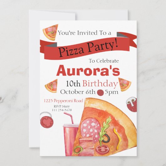 Invitation Pizza Party, Pizza Birthday, tranche de plaisir In (Devant)
