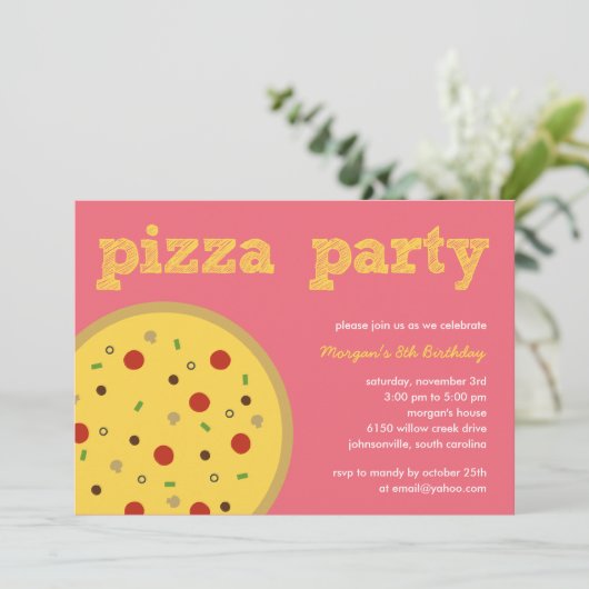 Invitation Pizza Party (Rose) (Debout devant)