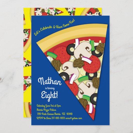 Invitation Pizza Party Suprême Combo Pizza Slice (Devant / Derrière)