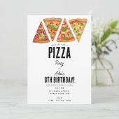 Invitation Pizza Party Thème Aquarelle Anniversaire Enfants (Debout devant)