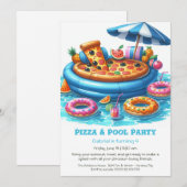 Invitation Pizza & Piscine Anniversaire - Amusants Dessin des (Devant / Derrière)