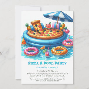 Invitation Pizza & Piscine Anniversaire - Amusants Dessin des
