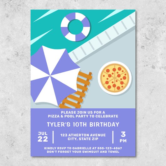 Invitation Pizza Piscine Fête Piscine Bleu Moderne