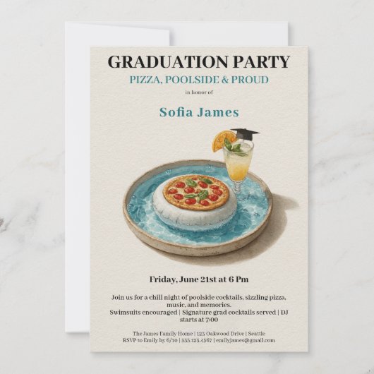 Invitation Pizza Pool Cocktail Graduation Celebration  (Devant)