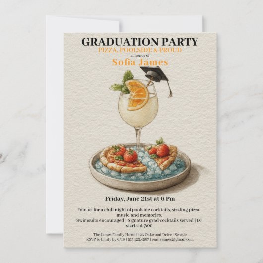 Invitation Pizza Pool Cocktail Graduation Celebration (Devant)