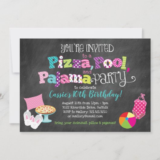 Invitation Pizza, Pool et Pajama Party (Devant)