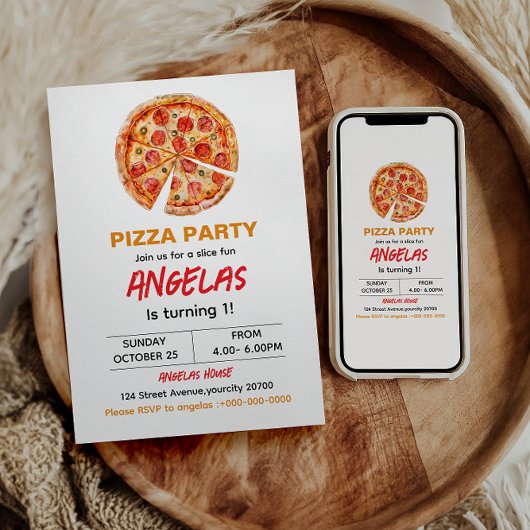 Invitation Pizza pour bébés tranche moderne 1er anniversaire
