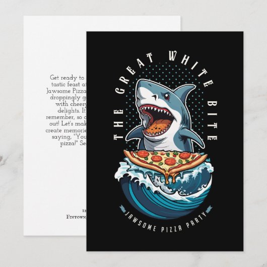 Invitation Pizza pour manger des requins | Le Grand Bite Blan (Devant / Derrière)