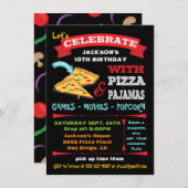 Invitation Pizza & Pyjamas en tableau noir (Devant / Derrière)