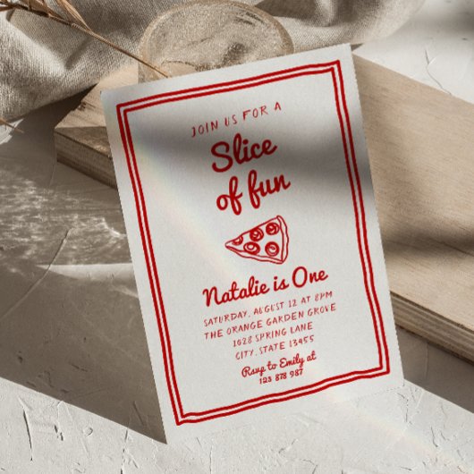 Invitation Pizza Retro 1ère Main Tirée Slice Of Fun Anniversa