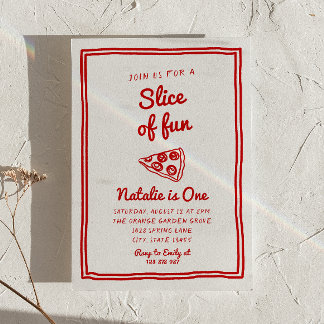 Invitation Pizza Retro 1ère Main Tirée Slice Of Fun Anniversa
