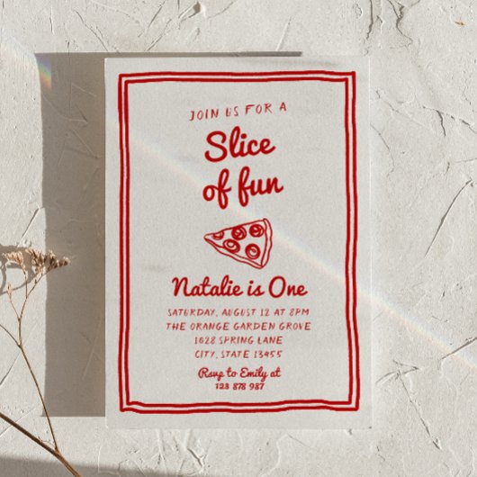 Invitation Pizza Retro 1ère Main Tirée Slice Of Fun Anniversa