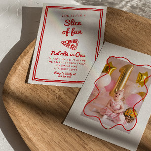 Invitation Pizza Retro 1ère tranche de photo amusante Anniver