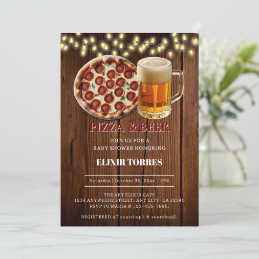 Invitation Pizza rustique & Baby shower de bière (Debout devant)