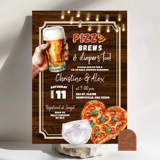 Invitation Pizza rustique brassée et plongeurs au Baby shower