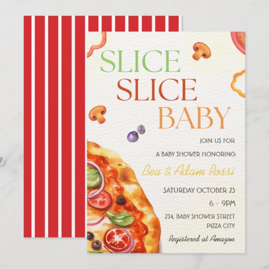 Invitation Pizza Slice Baby Coed Baby shower (Devant / Derrière)