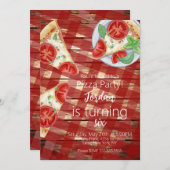Invitation Pizza Slices rustique Script de fête d'anniversair (Devant / Derrière)