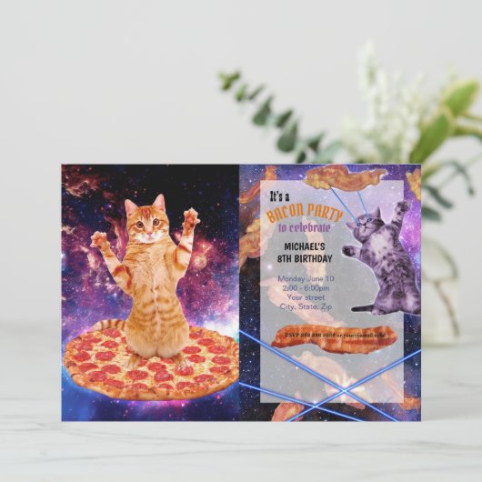 Invitation Pizza space cat (Debout devant)
