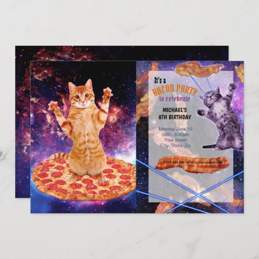 Invitation Pizza space cat (Devant / Derrière)