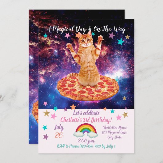 Invitation Pizza space cat (Devant / Derrière)