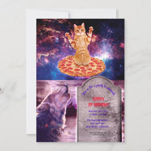 Invitation Pizza space cat (Devant)