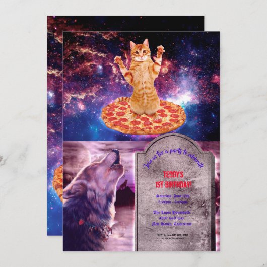 Invitation Pizza space cat (Devant / Derrière)