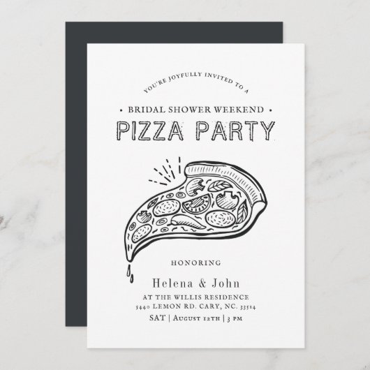 Invitation Pizza vintage | Fête des mariées (Devant / Derrière)