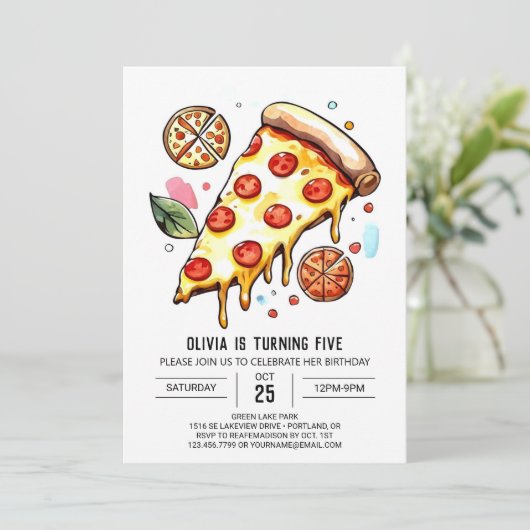 Invitation Pizza Whimsical Imprimable Anniversaire (Debout devant)