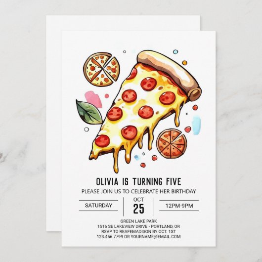Invitation Pizza Whimsical Imprimable Anniversaire (Devant / Derrière)