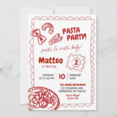 Invitation Pizzas Rouge Dessinées à la main fête d'anniversai (Devant)