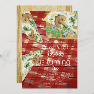 Invitation Pizzas Rustique Tranches Champignons Fête d'annive