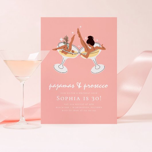 Invitation PJ et Prosecco Pajama Party Anniversaire